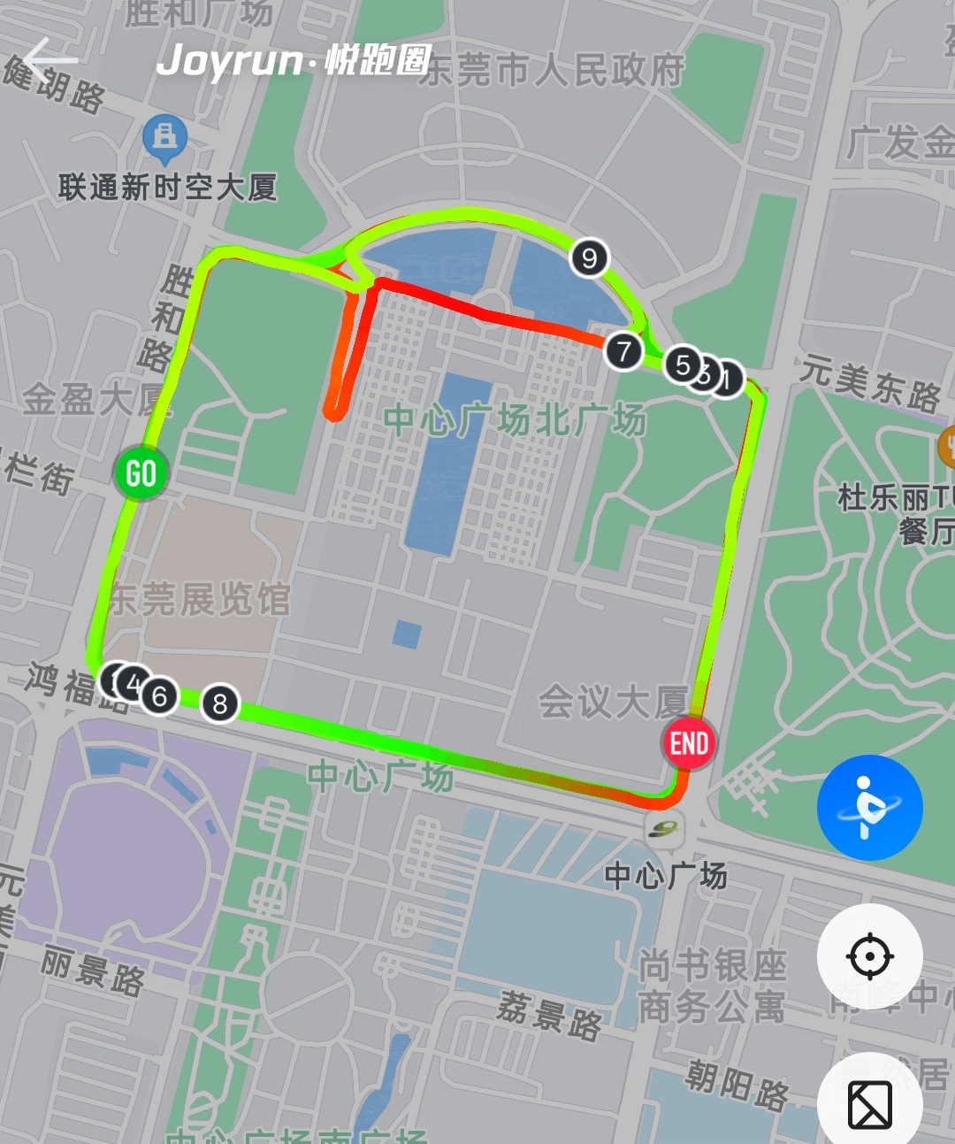 东莞中心广场跑步路线GPS轨迹